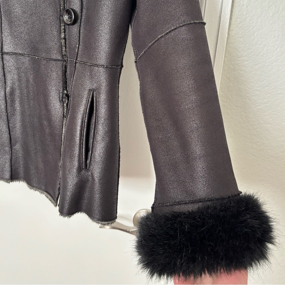 Velvet • Black Button Up Winter Coat with Faux Fur Trim - Women’s Size Large - Picture 5 of 16